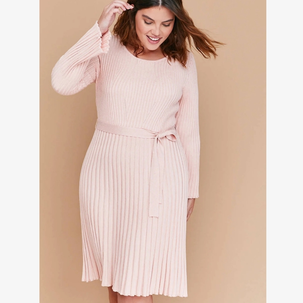 Lane Bryant-Bell Sleeve Fit & Flare Sweater Dress